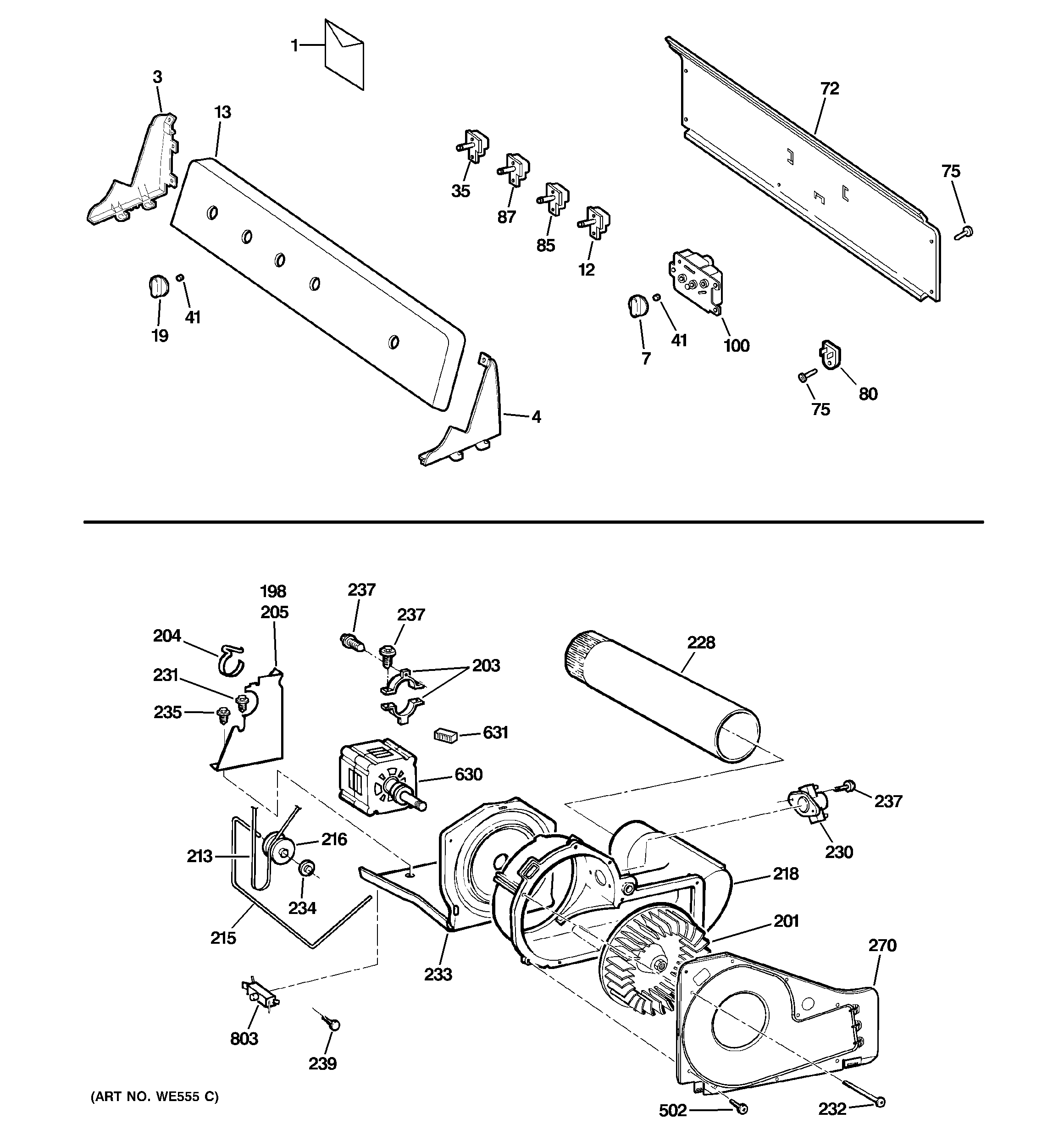 Backsplash, blower & motor assembly