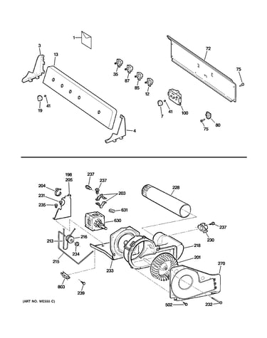 Backsplash, blower & motor assembly