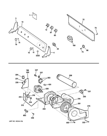 Backsplash, blower & motor assembly
