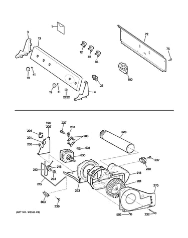 Backsplash, blower & motor assembly