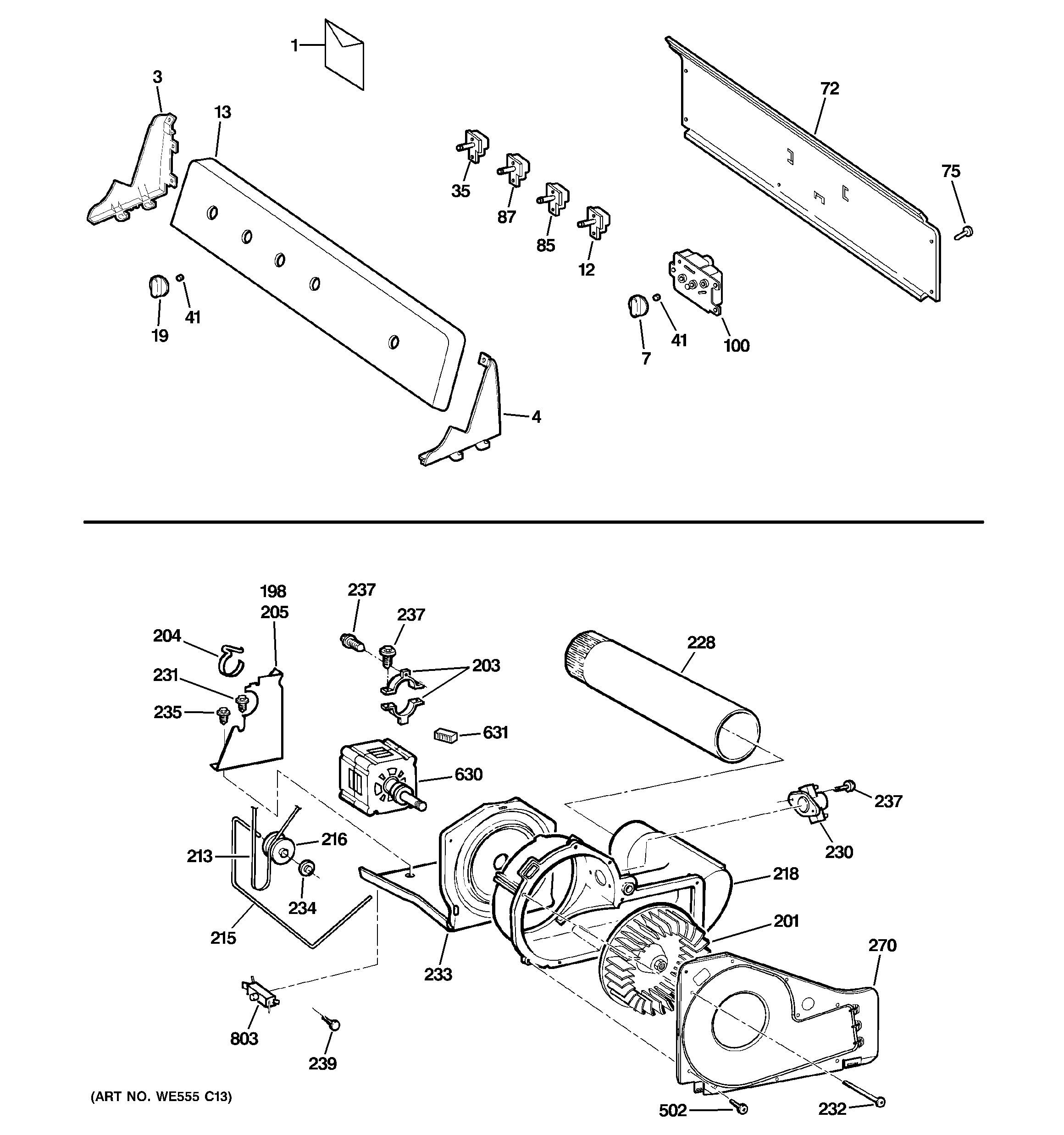 Backsplash, blower & motor assembly