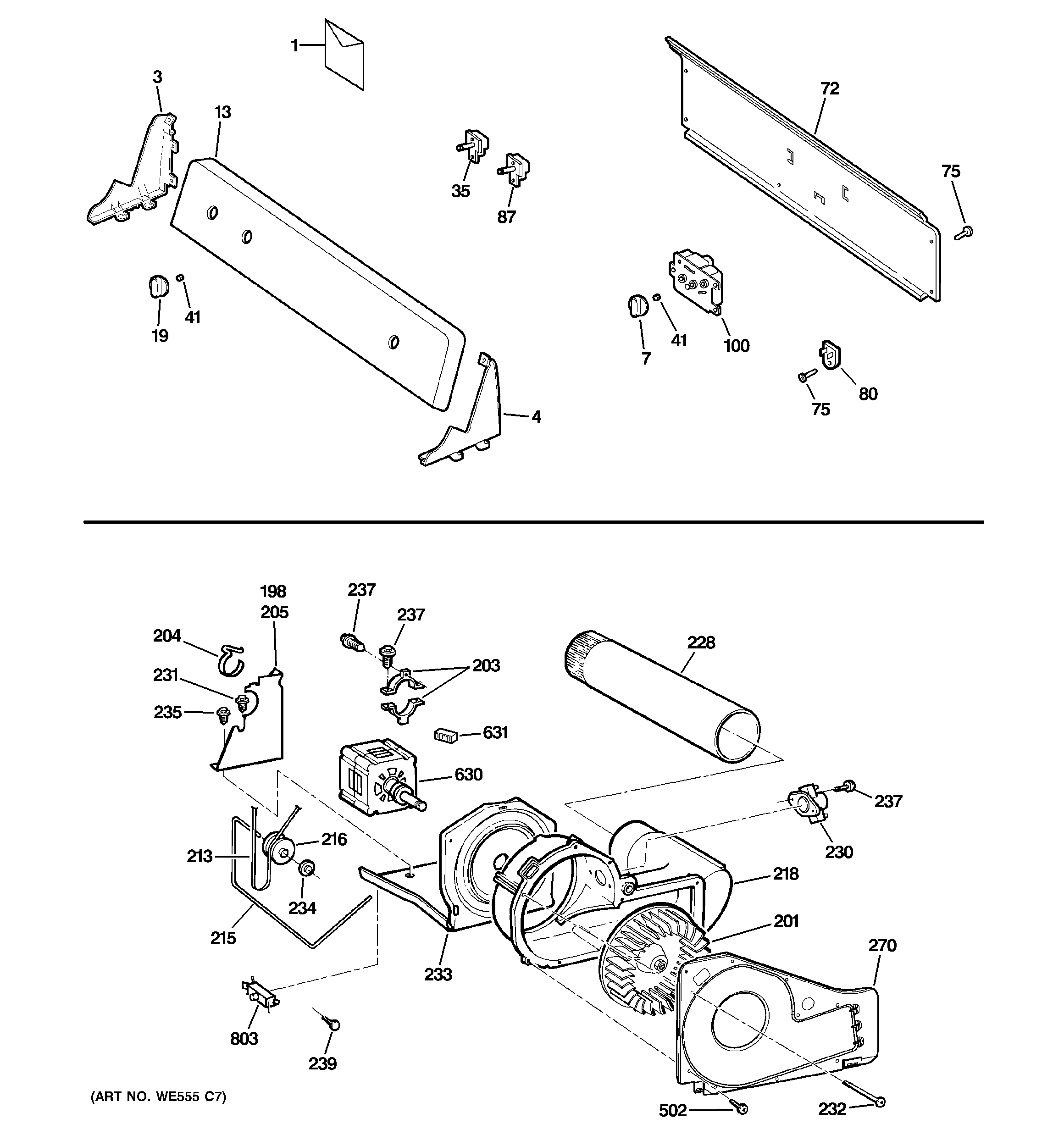 Backsplash, blower & motor assembly