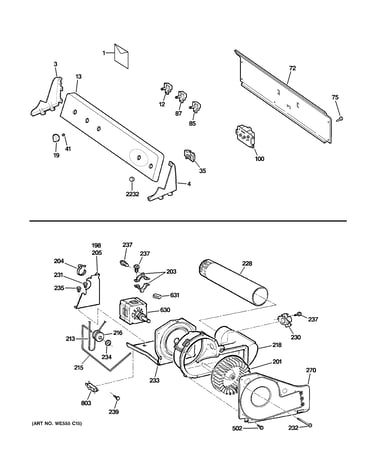 Backsplash, blower & motor assembly