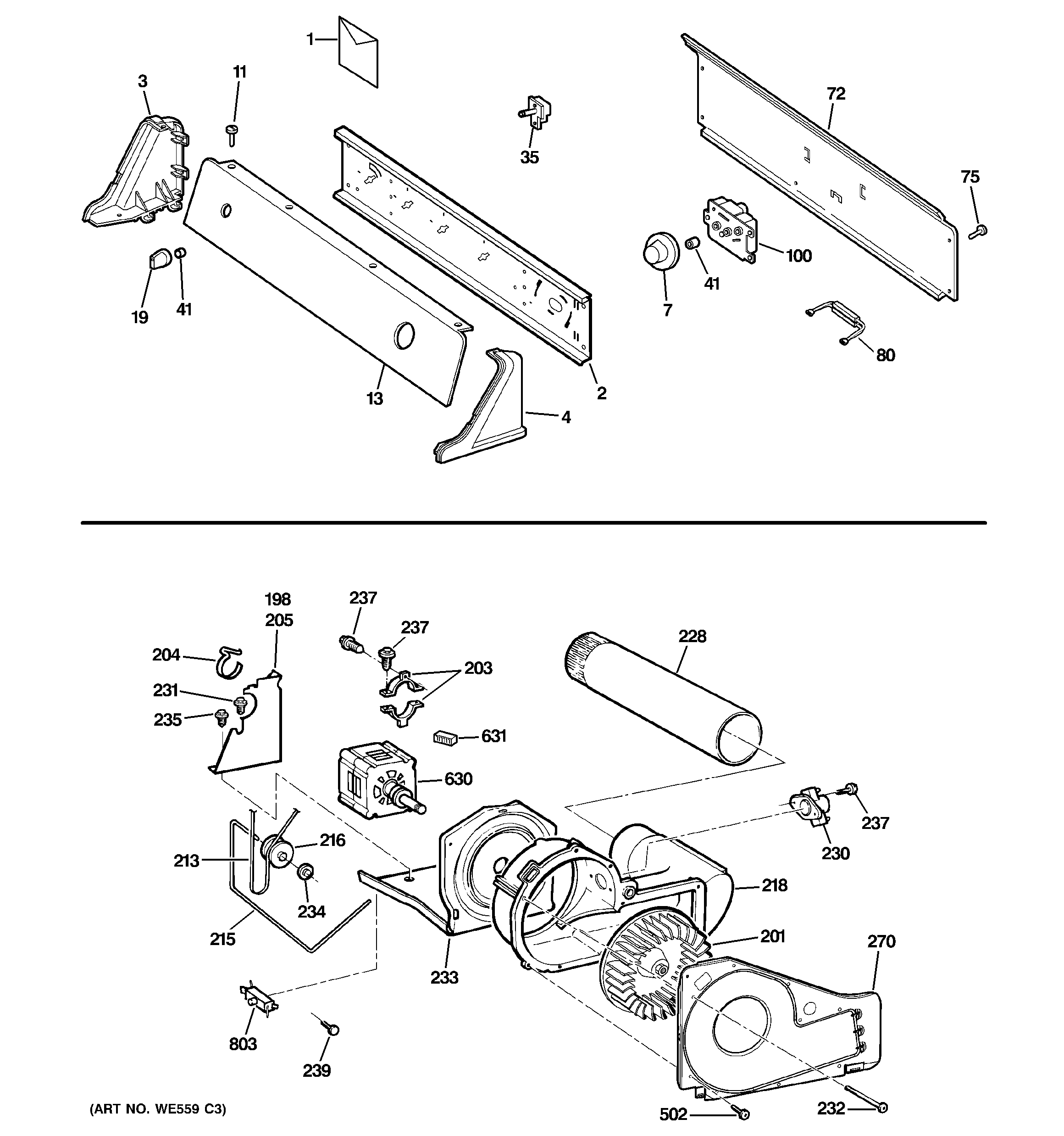 Backsplash, blower & motor assembly