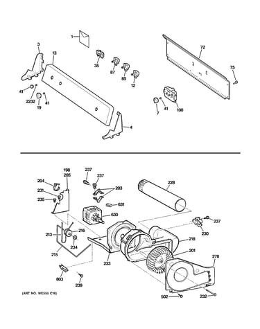 Backsplash, blower & motor assembly