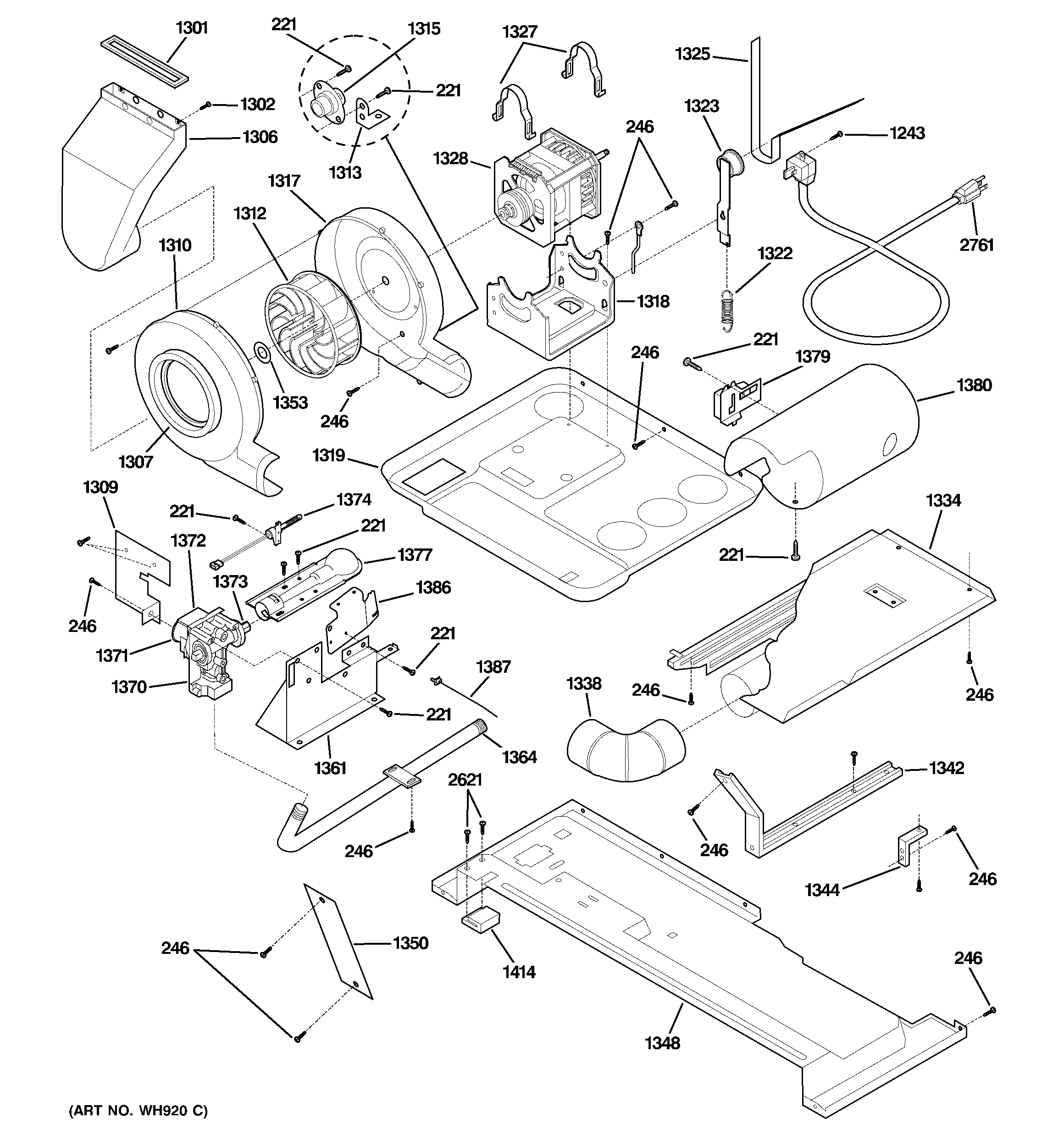 Motor, blower & belt