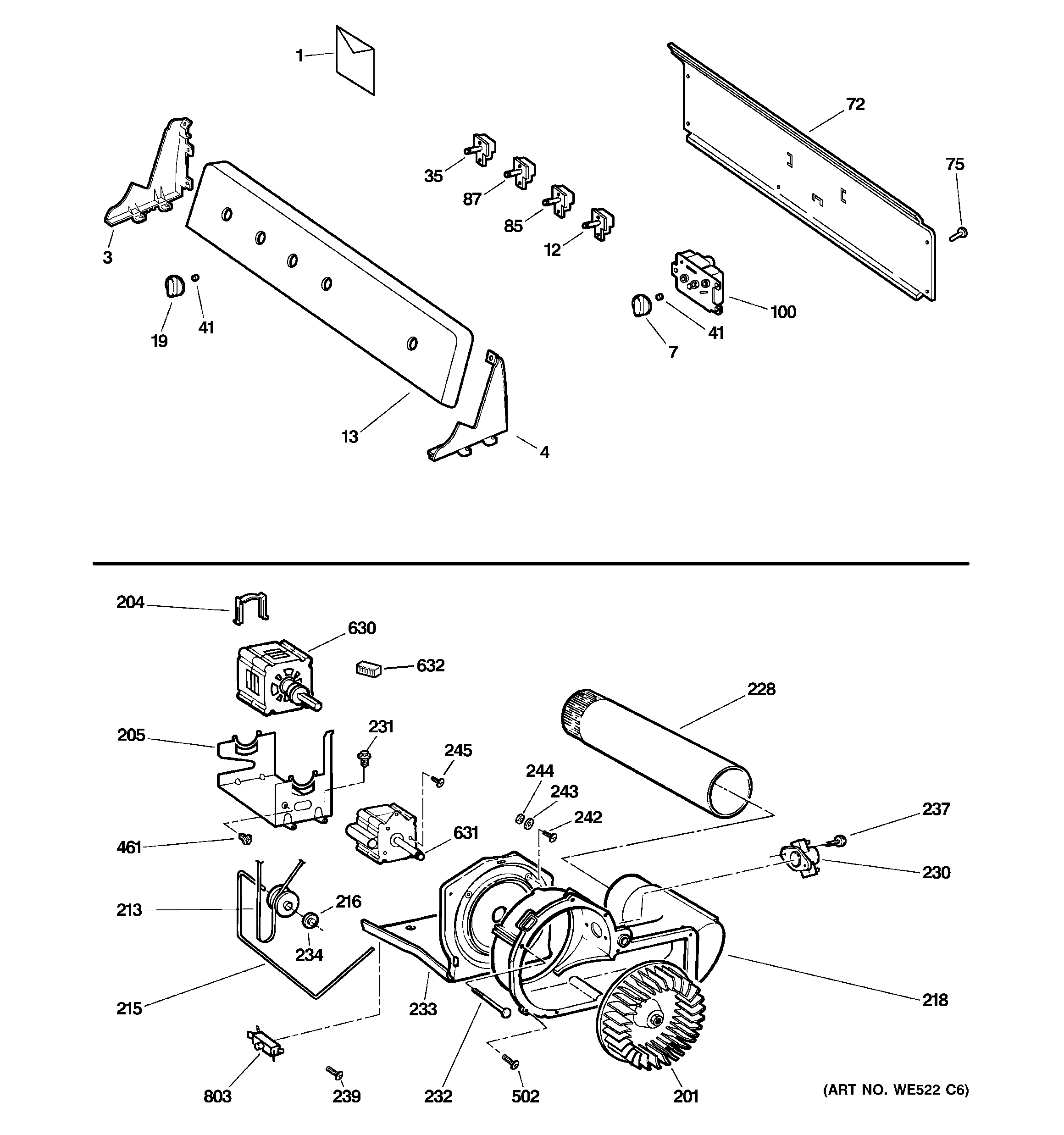 Backsplash, blower & motor asssembl