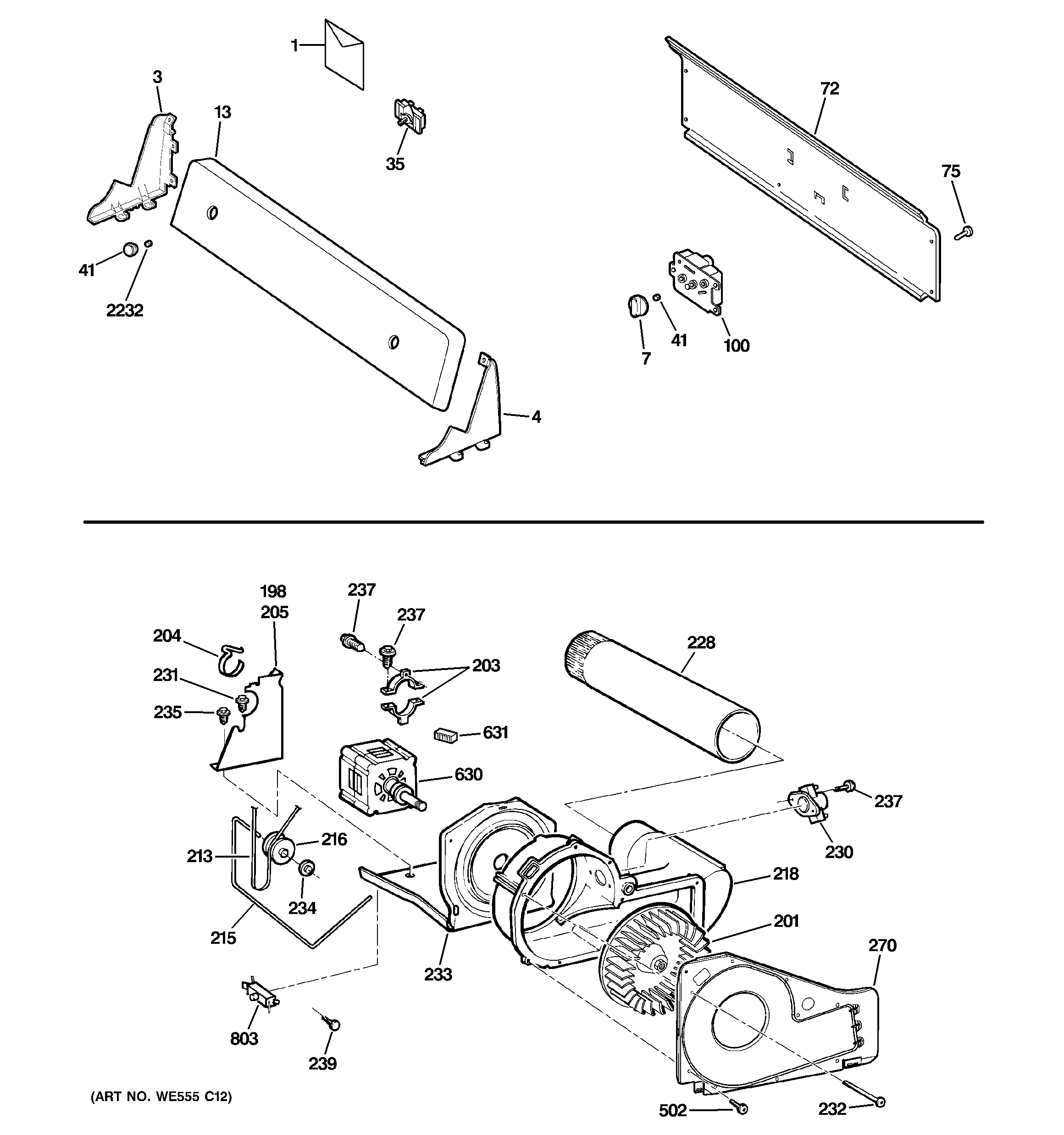 Backsplash, blower & motor assembly
