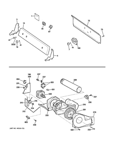 Backsplash, blower & motor assembly