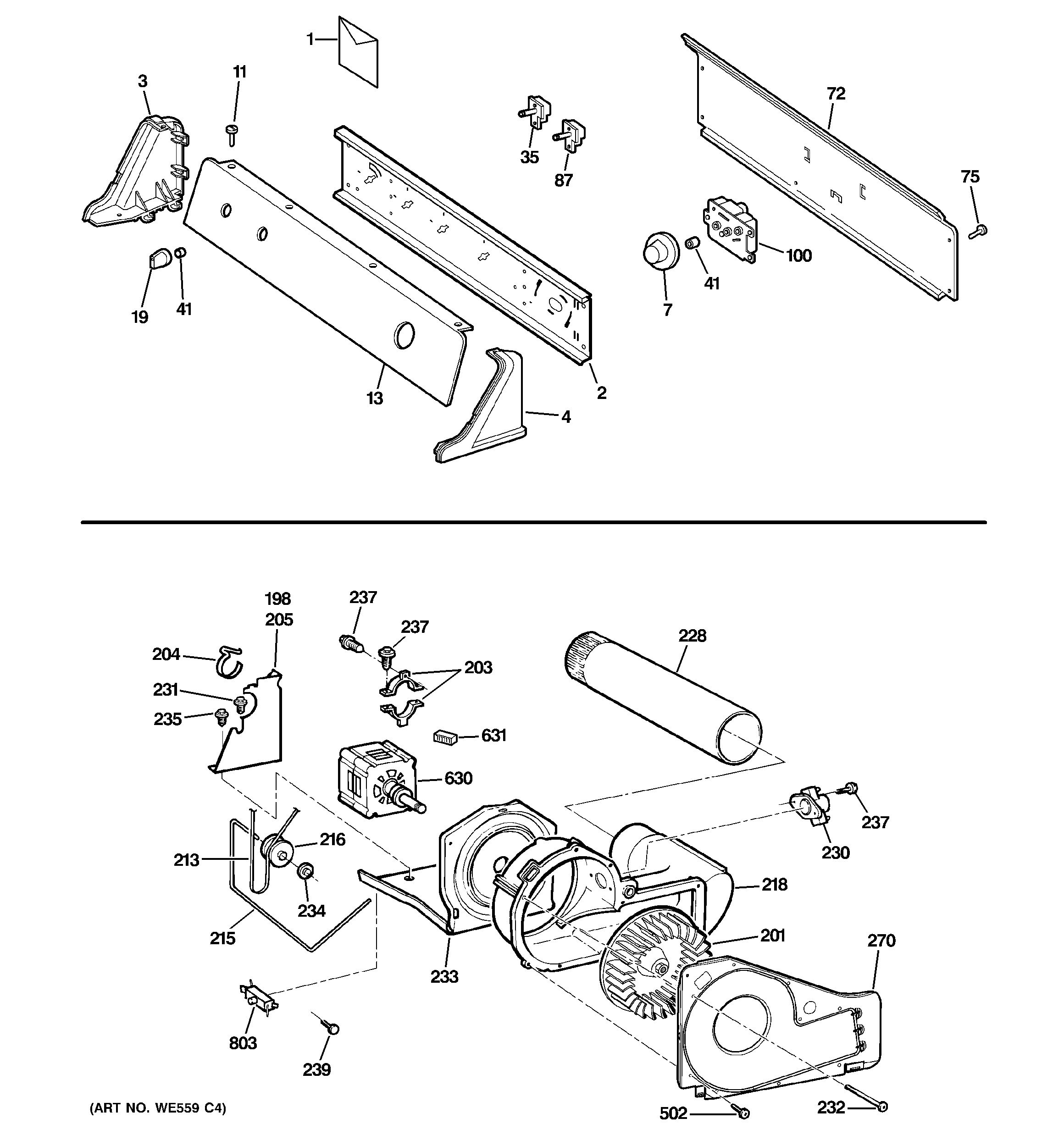 Backsplash, blower & motor assembly