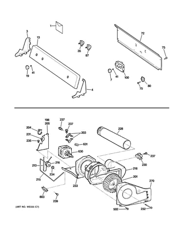 Backsplash, blower & motor assembly