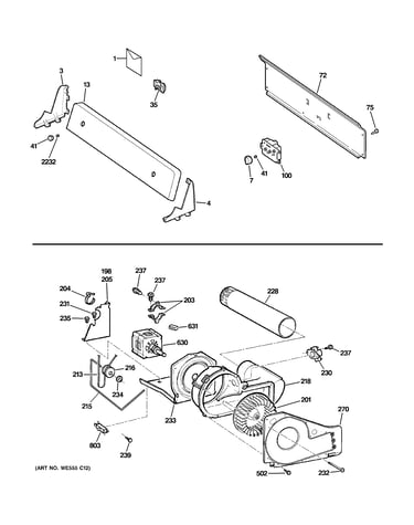 Backsplash, blower & motor assembly