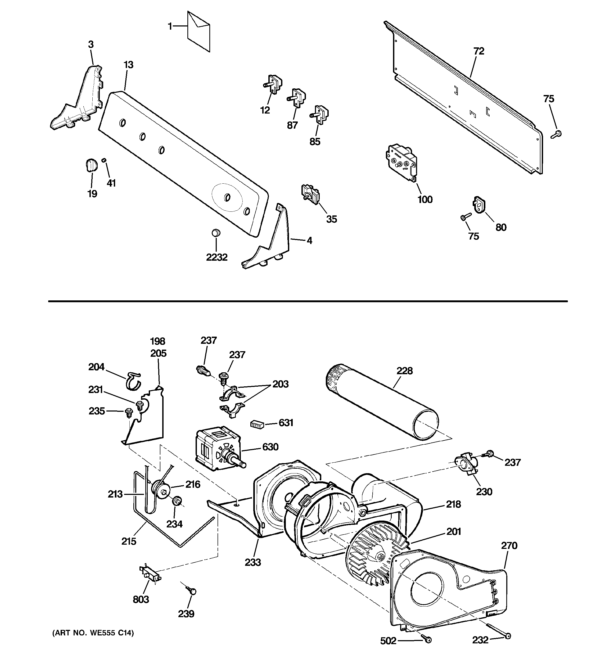 Backsplash, blower & motor assembly