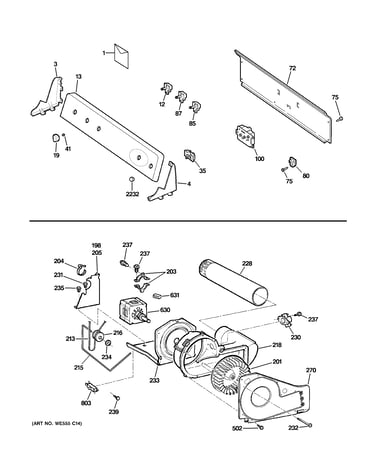 Backsplash, blower & motor assembly