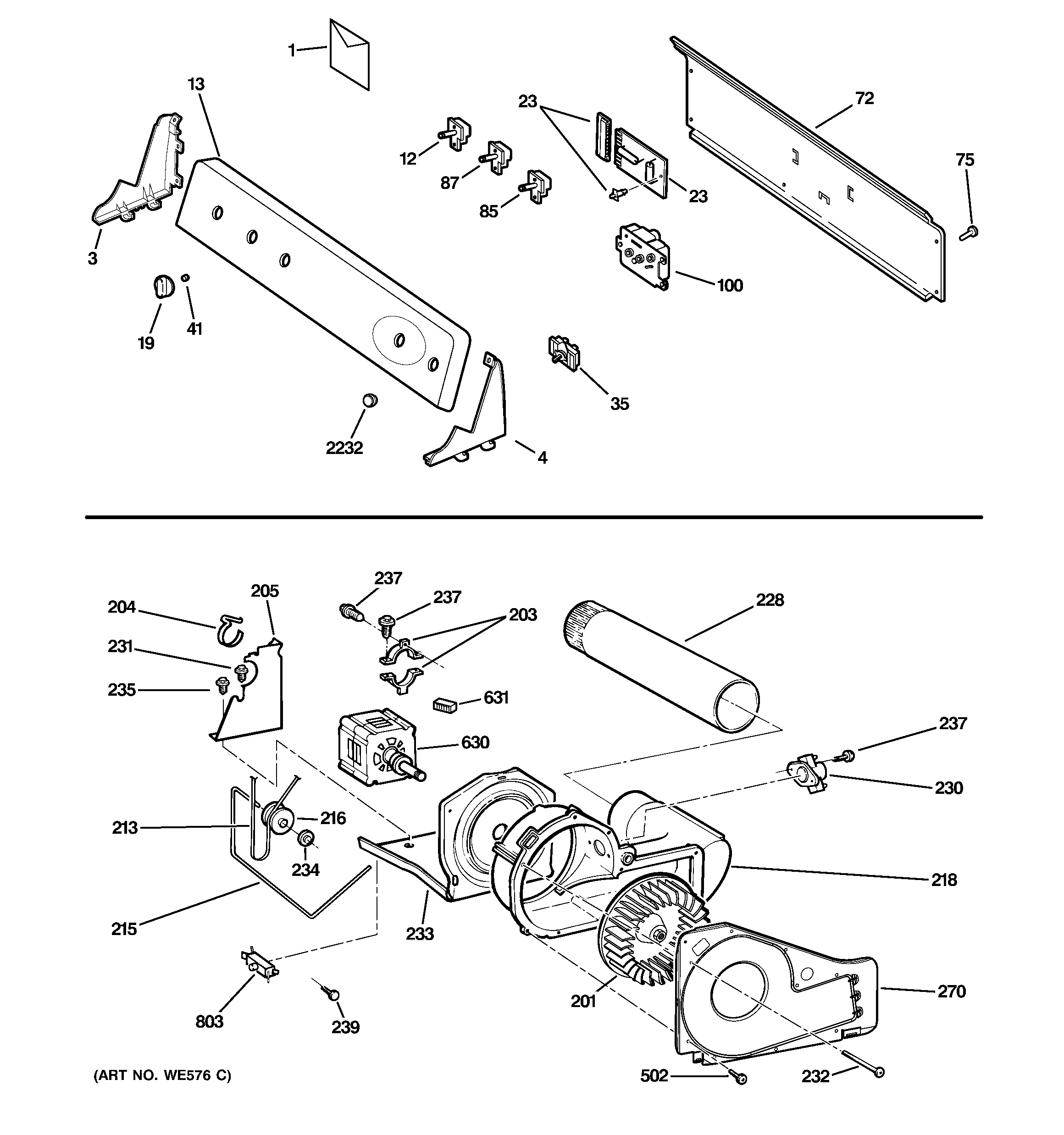 Backsplash, blower & motor assembly