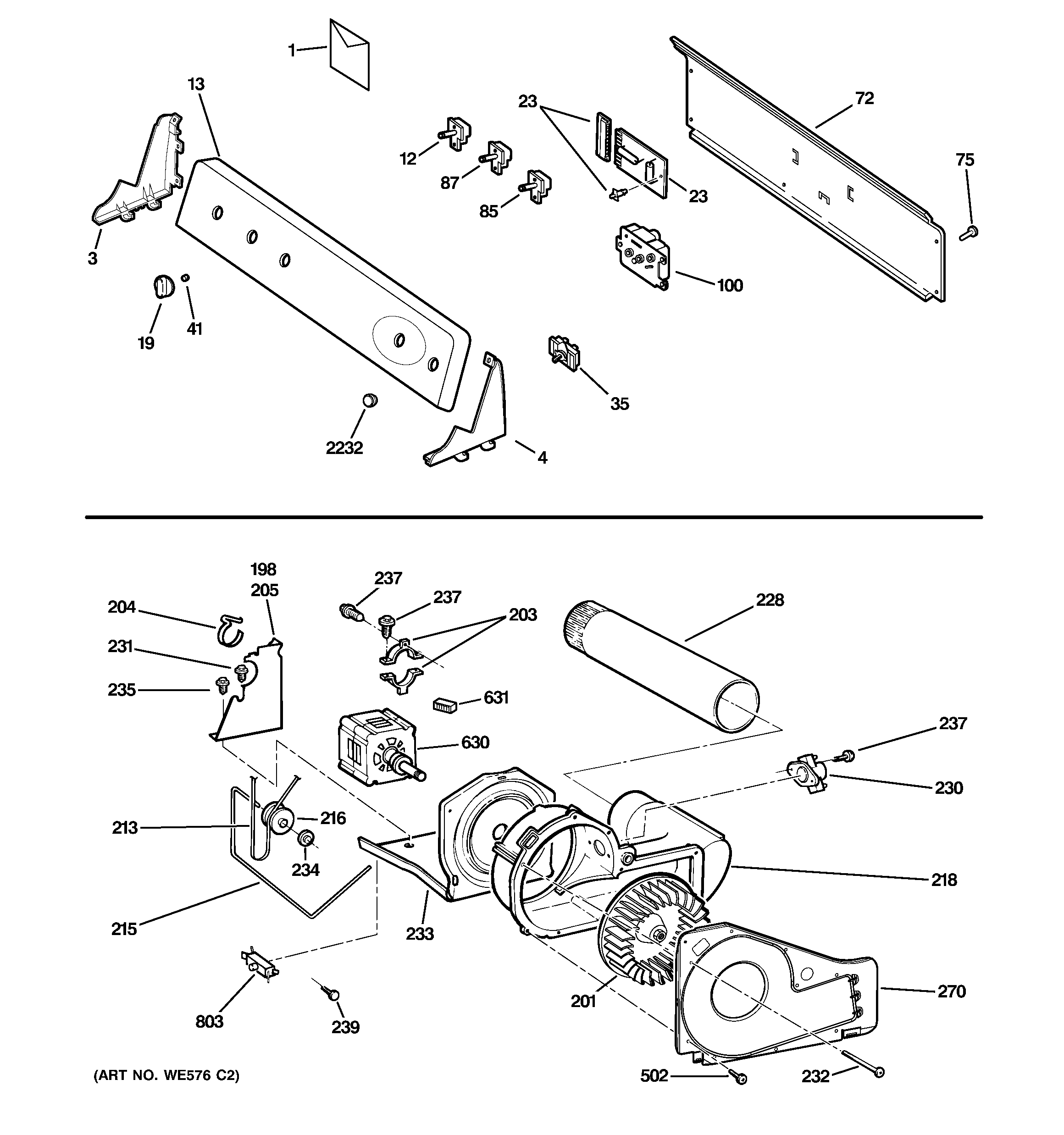 Backsplash, blower & motor assembly