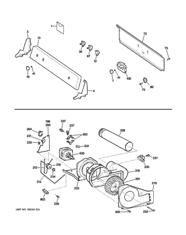 Backsplash, blower & motor assembly