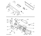 GE GTDP350GM0WS backsplash, blower & motor assembly diagram