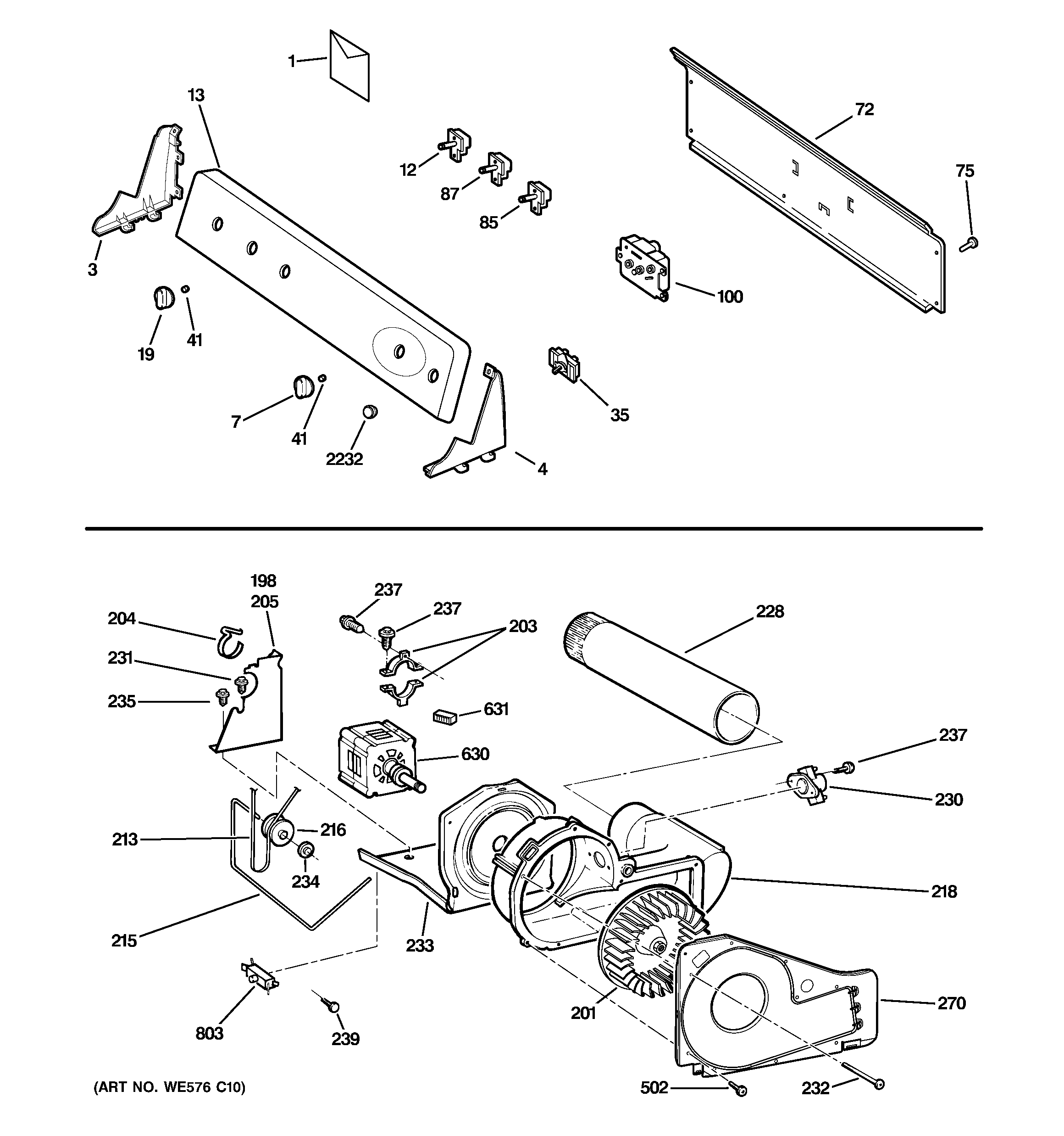 Backsplash, blower & motor assembly