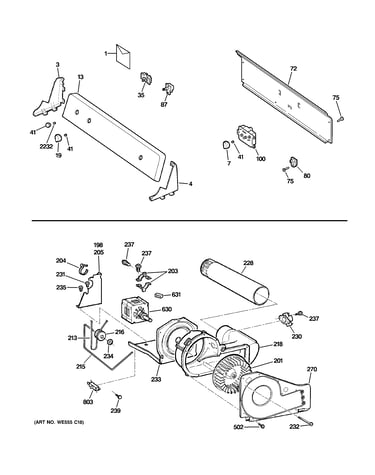 Backsplash, blower & motor assembly