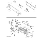 GE GTDP200GM0WW backsplash, blower & motor assembly diagram
