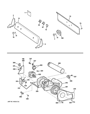 Backsplash, blower & motor assembly
