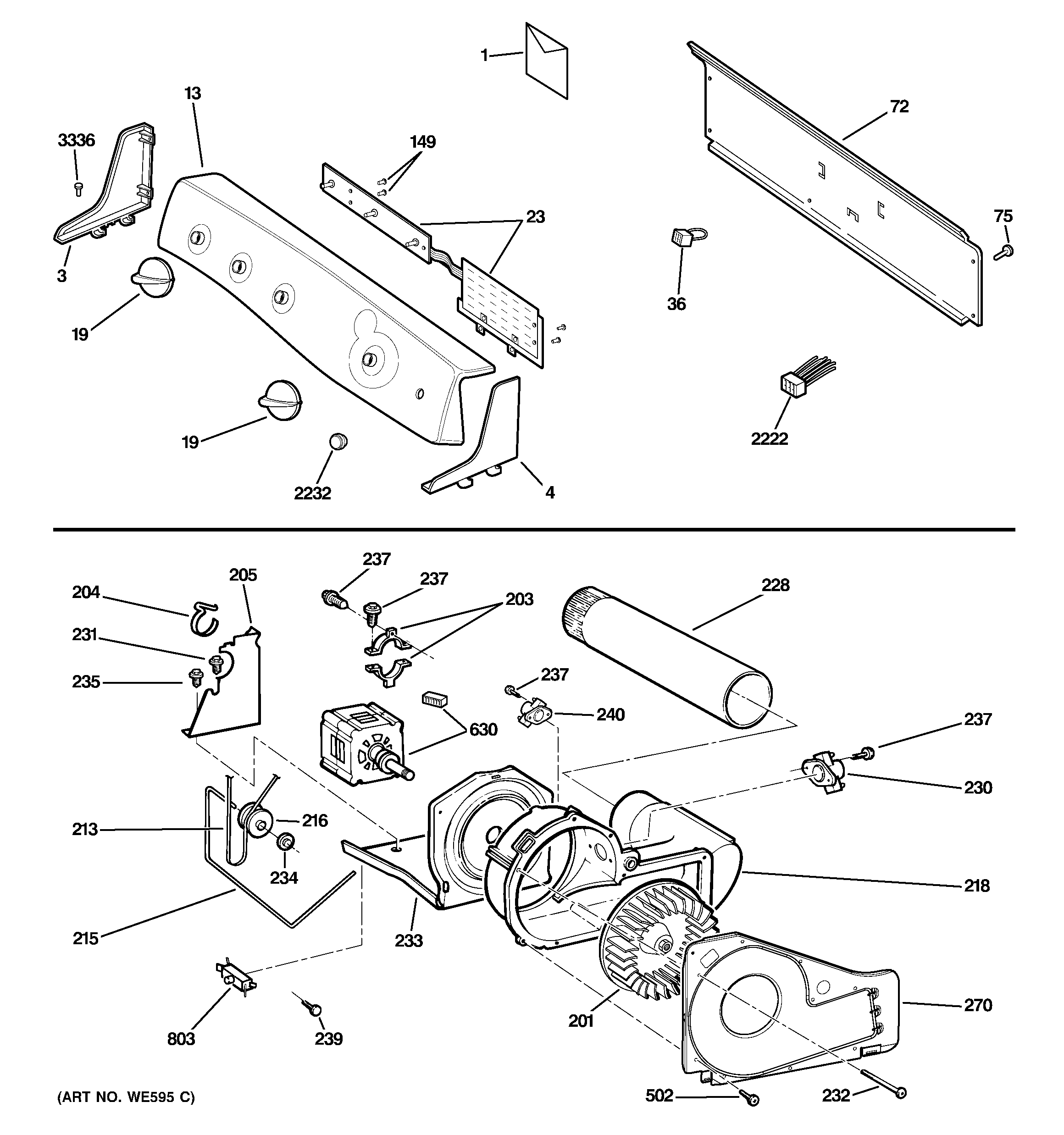 Backsplash, blower & motor assembly