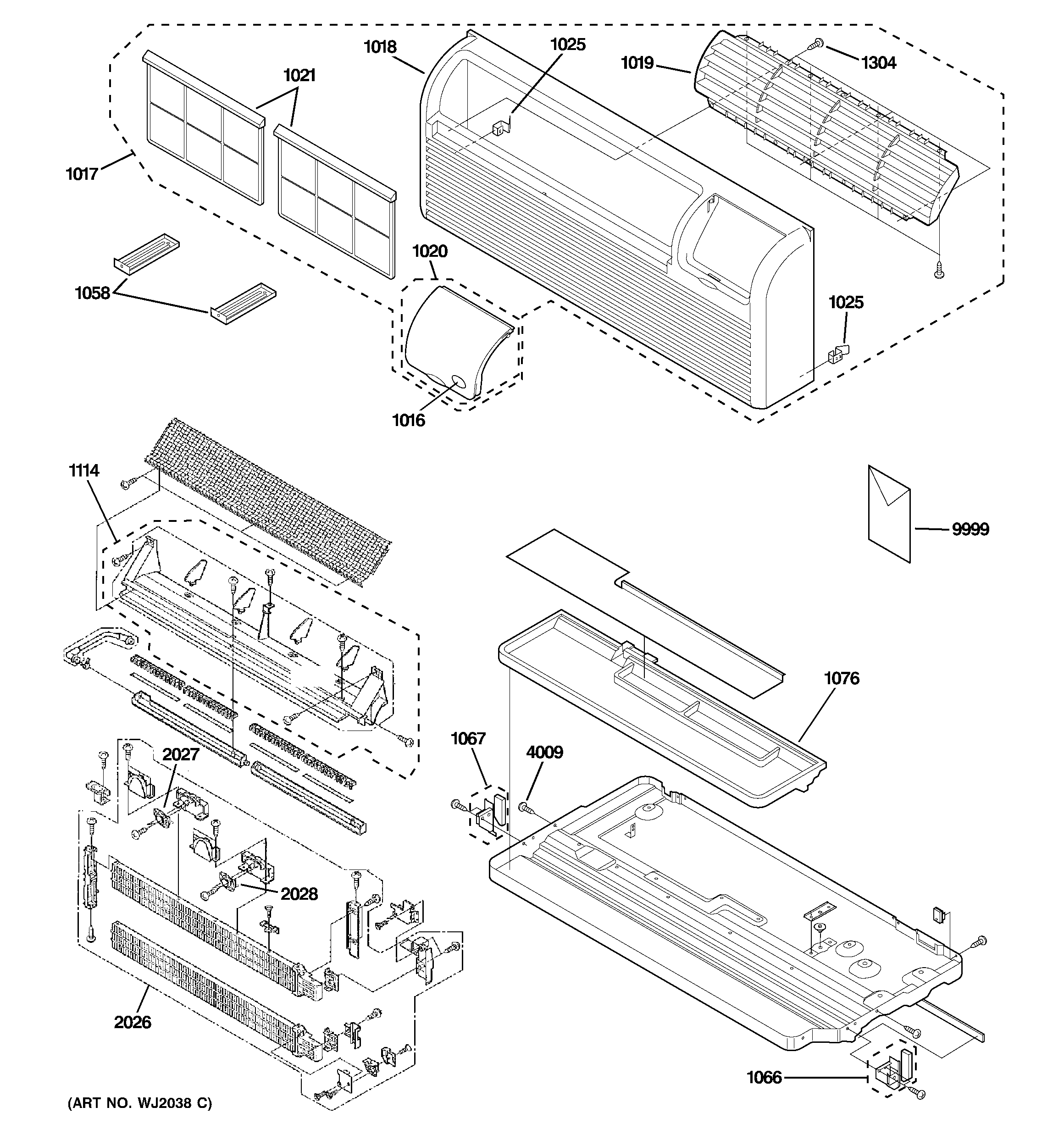 Grille, heater & base pan parts