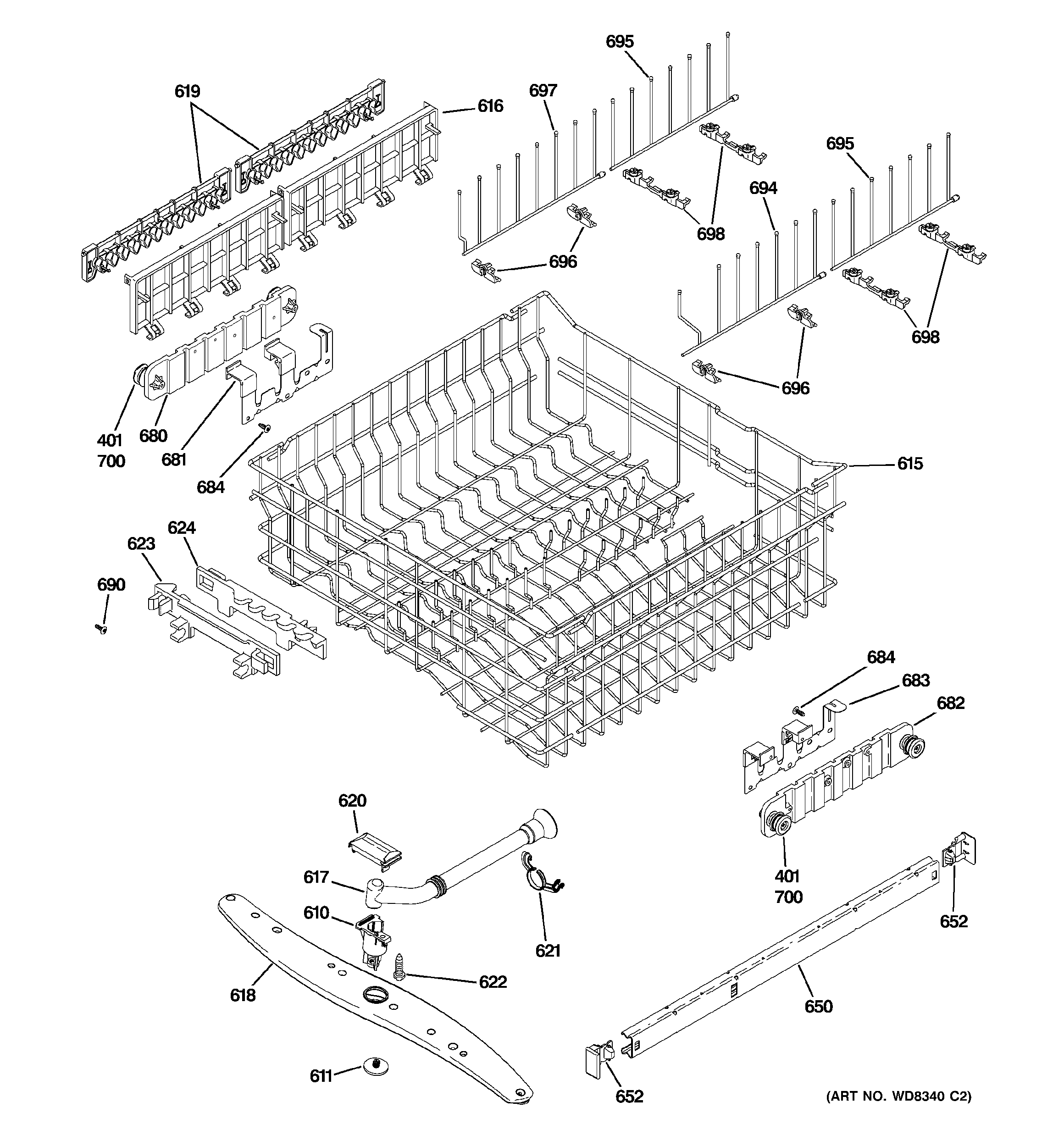 Upper rack assembly