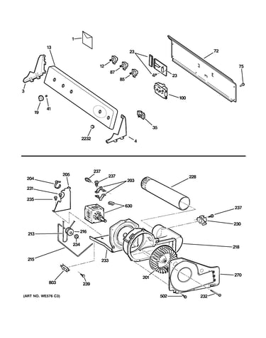Backsplash, blower & motor assembly
