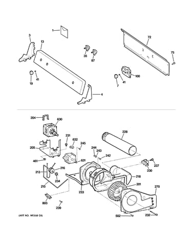 Backsplash, blower & motor assembly