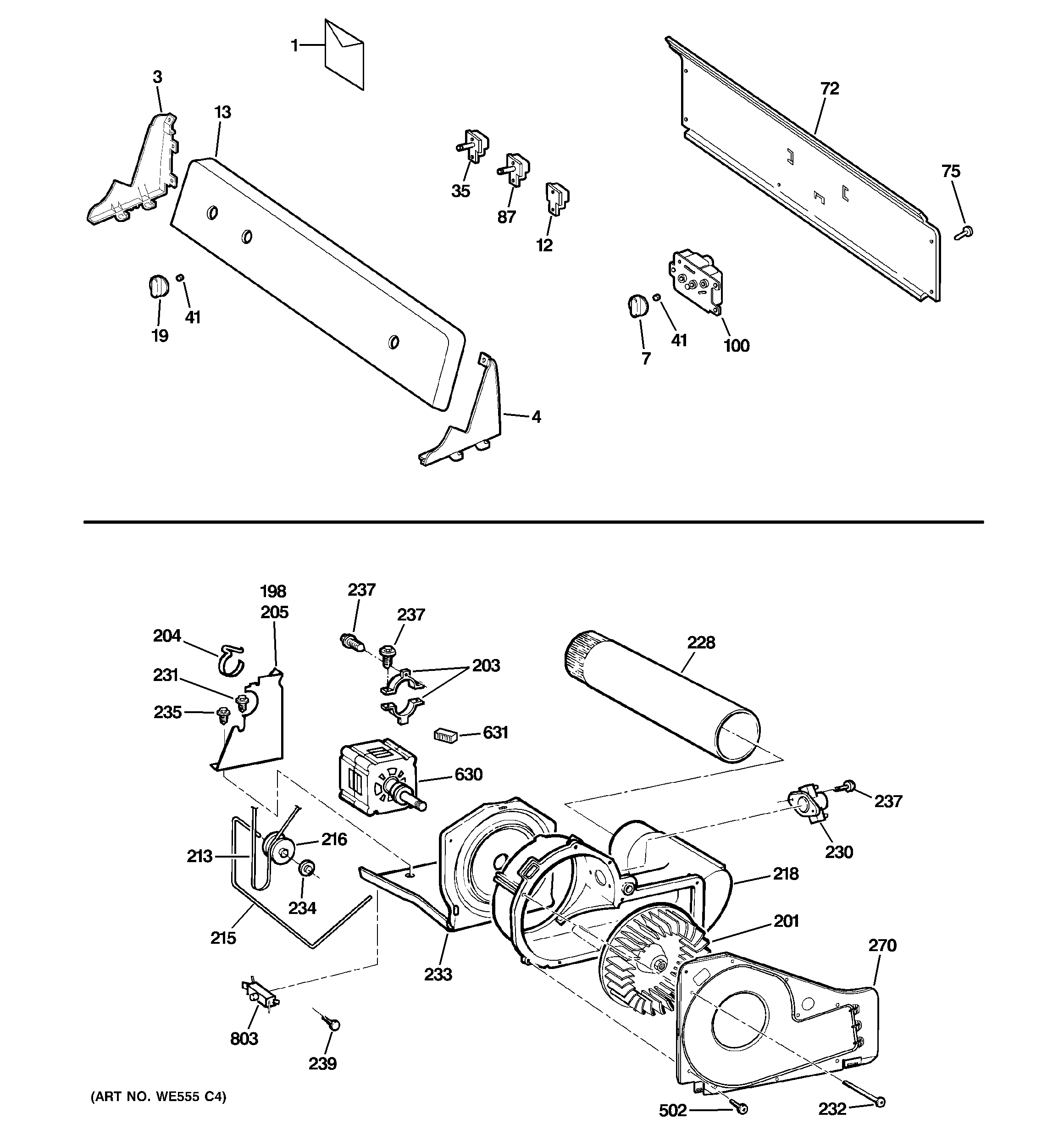 Backsplash, blower & motor assembly