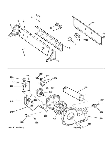 Backsplash, blower & motor assembly
