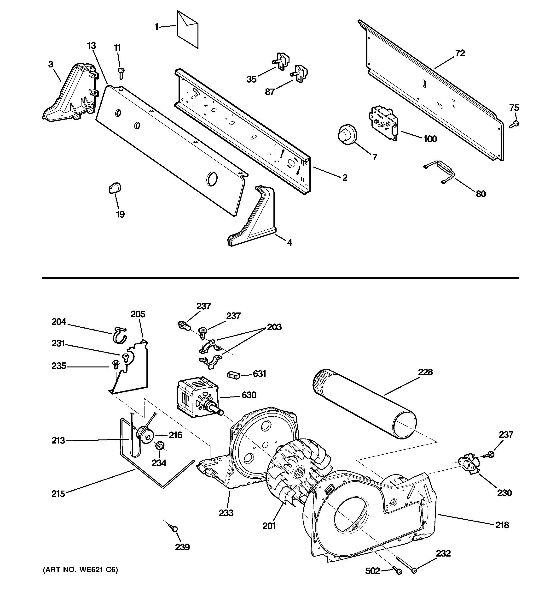 Backsplash, blower & motor assembly