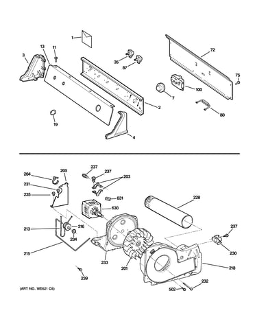 Backsplash, blower & motor assembly