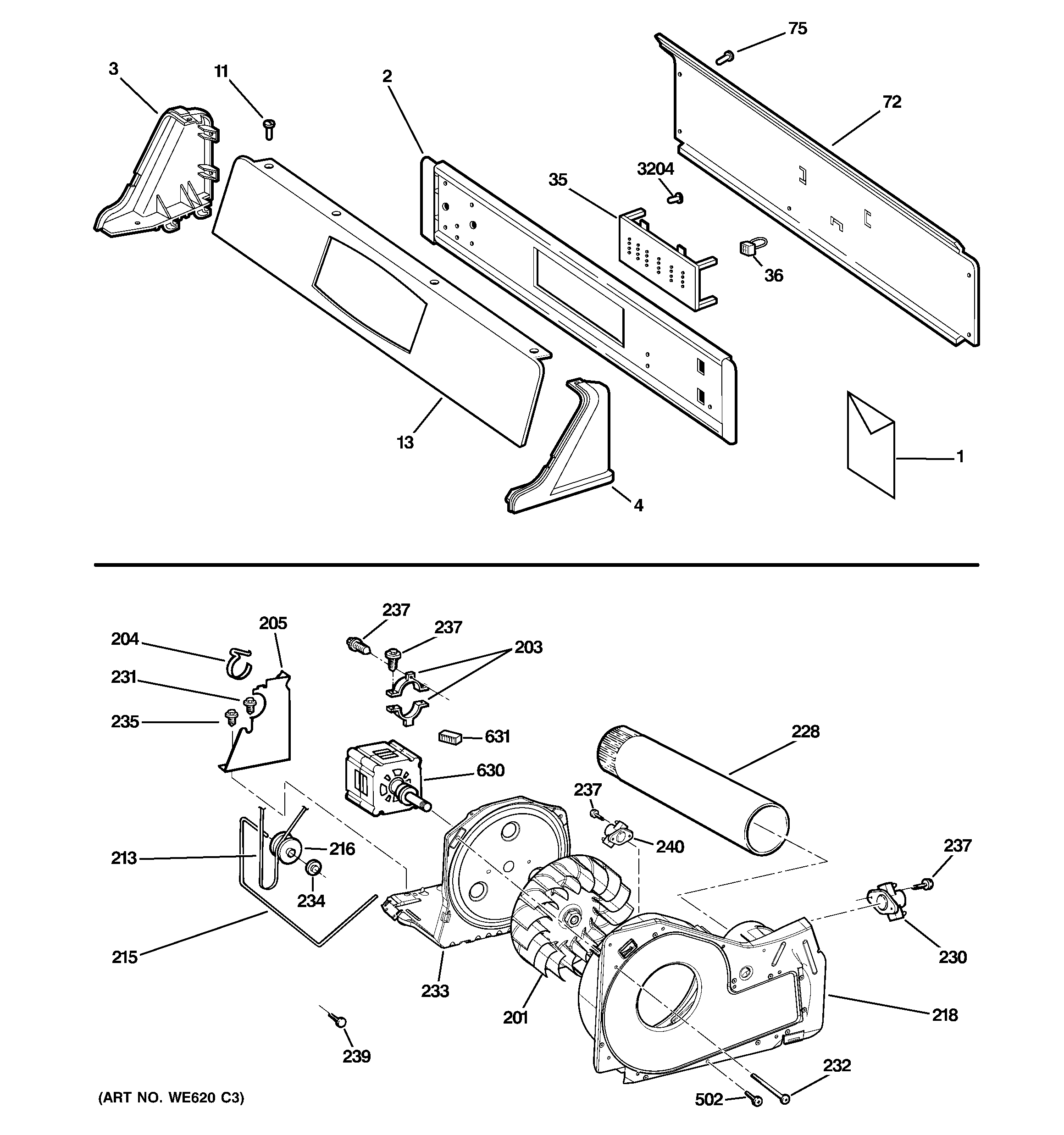 Backsplash, blower & motor assembly