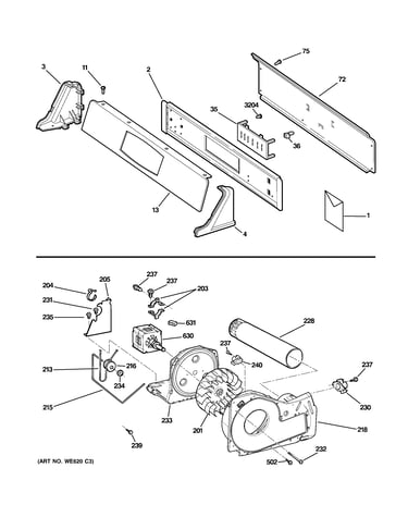 Backsplash, blower & motor assembly