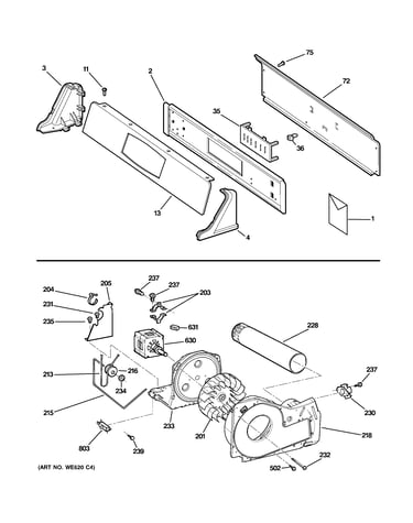 Backsplash, blower & motor assembly
