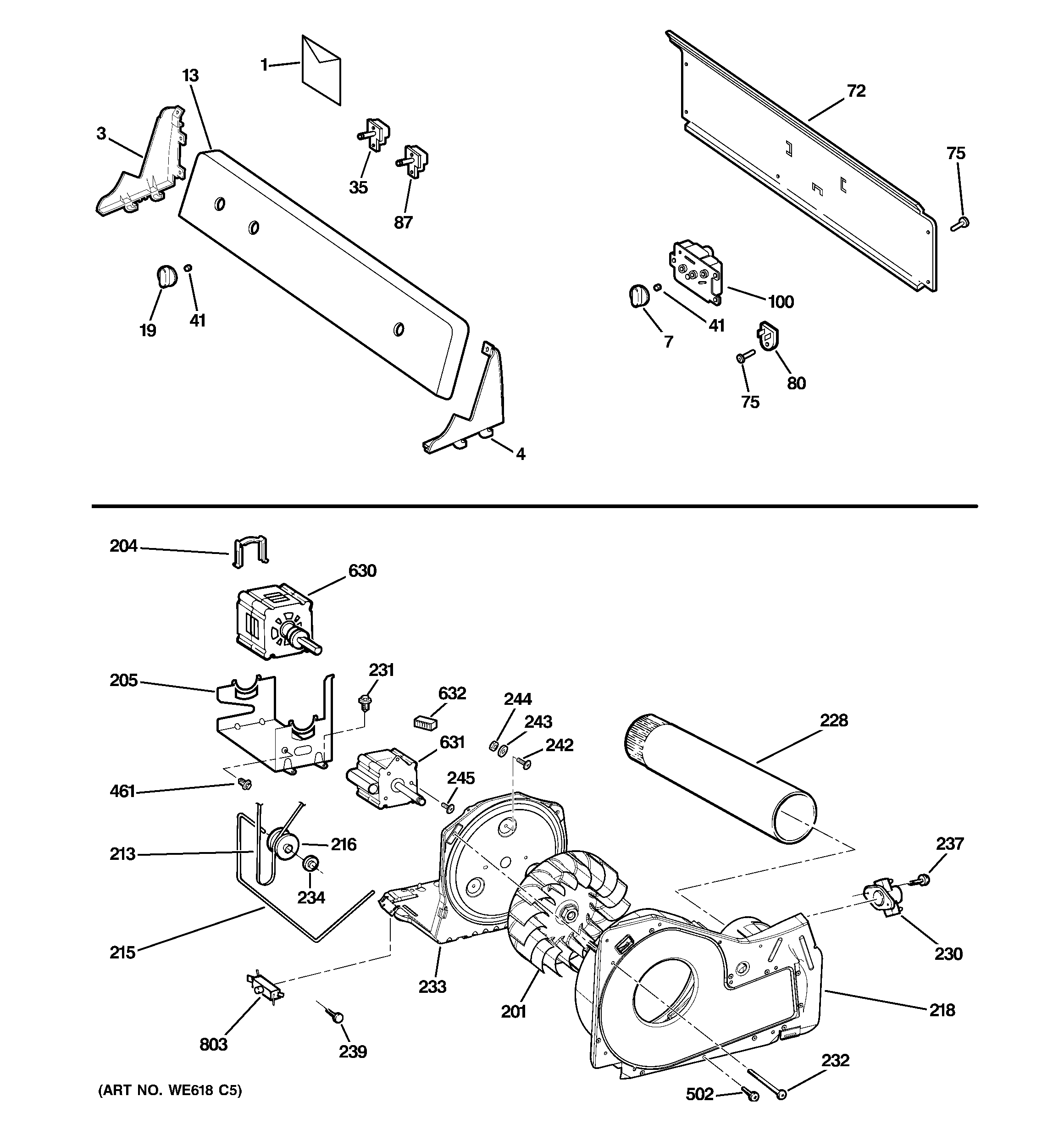 Backsplash, blower & motor assembly