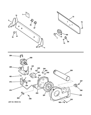 Backsplash, blower & motor assembly