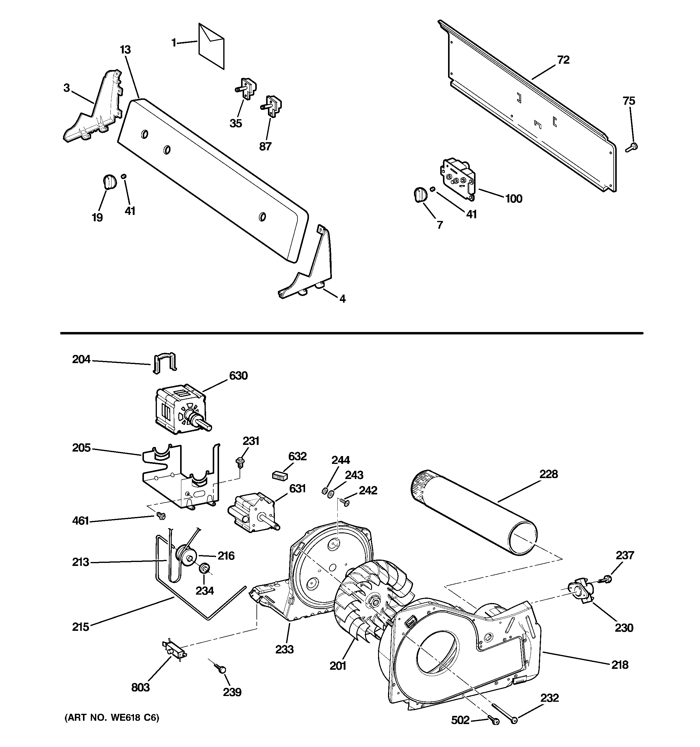 Backsplash, blower & motor assembly