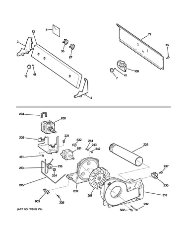 Backsplash, blower & motor assembly