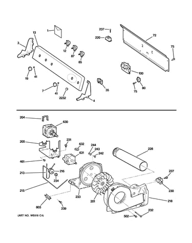 Backsplash, blower & motor assembly