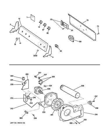 Backsplash, blower & motor assembly