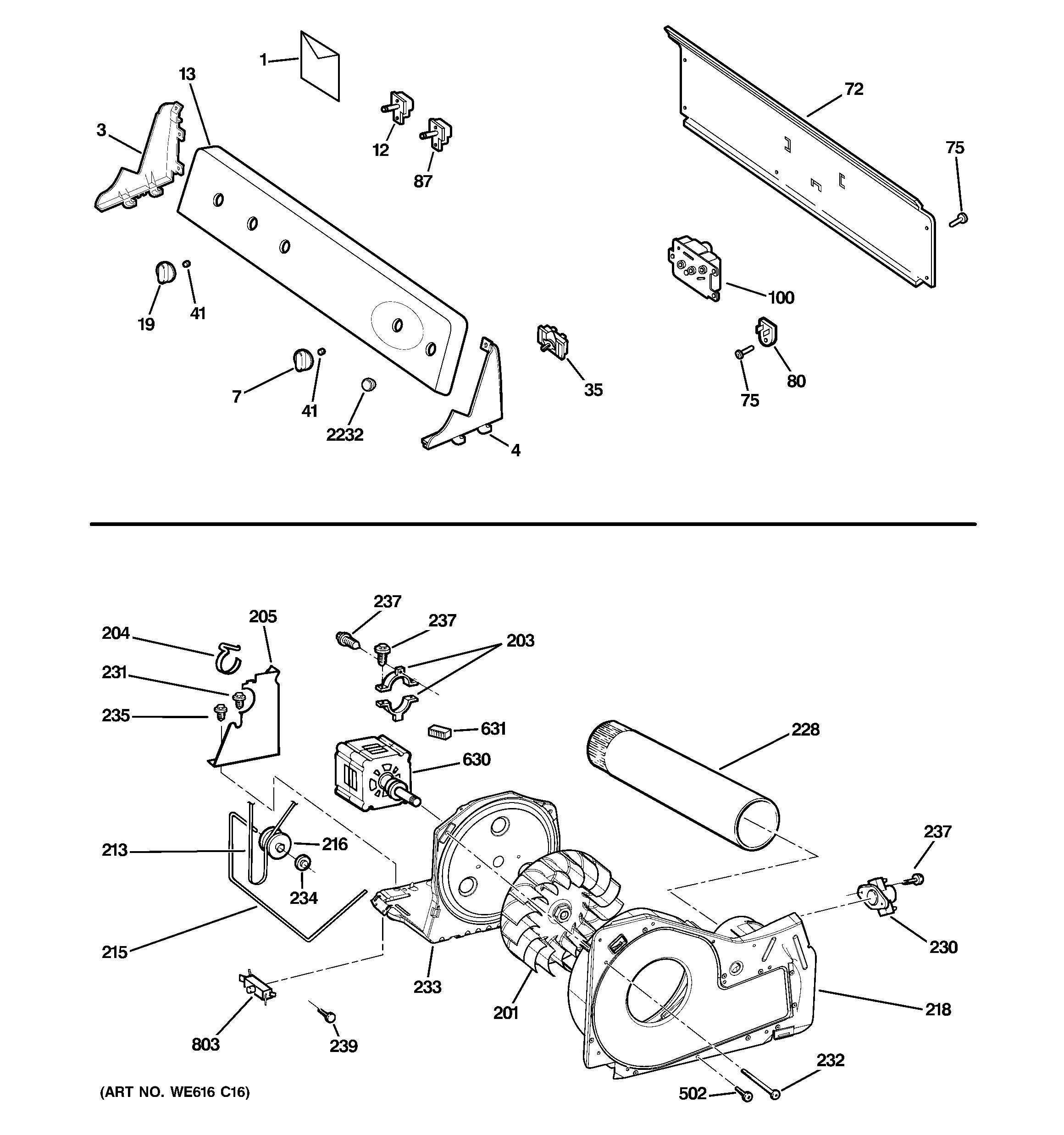 Backsplash, blower & motor assembly