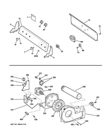 Backsplash, blower & motor assembly