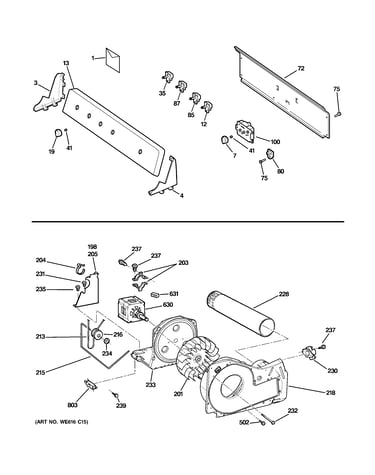 Backsplash, blower & motor assembly