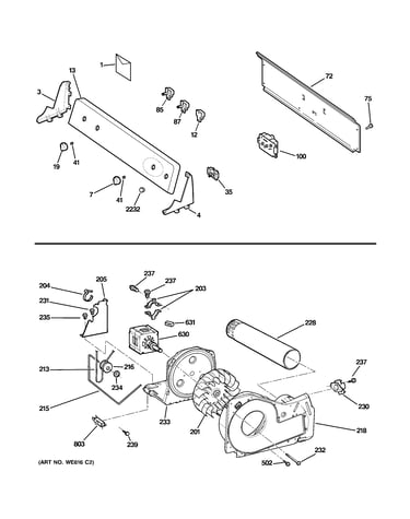 Backsplash, blower & motor assembly
