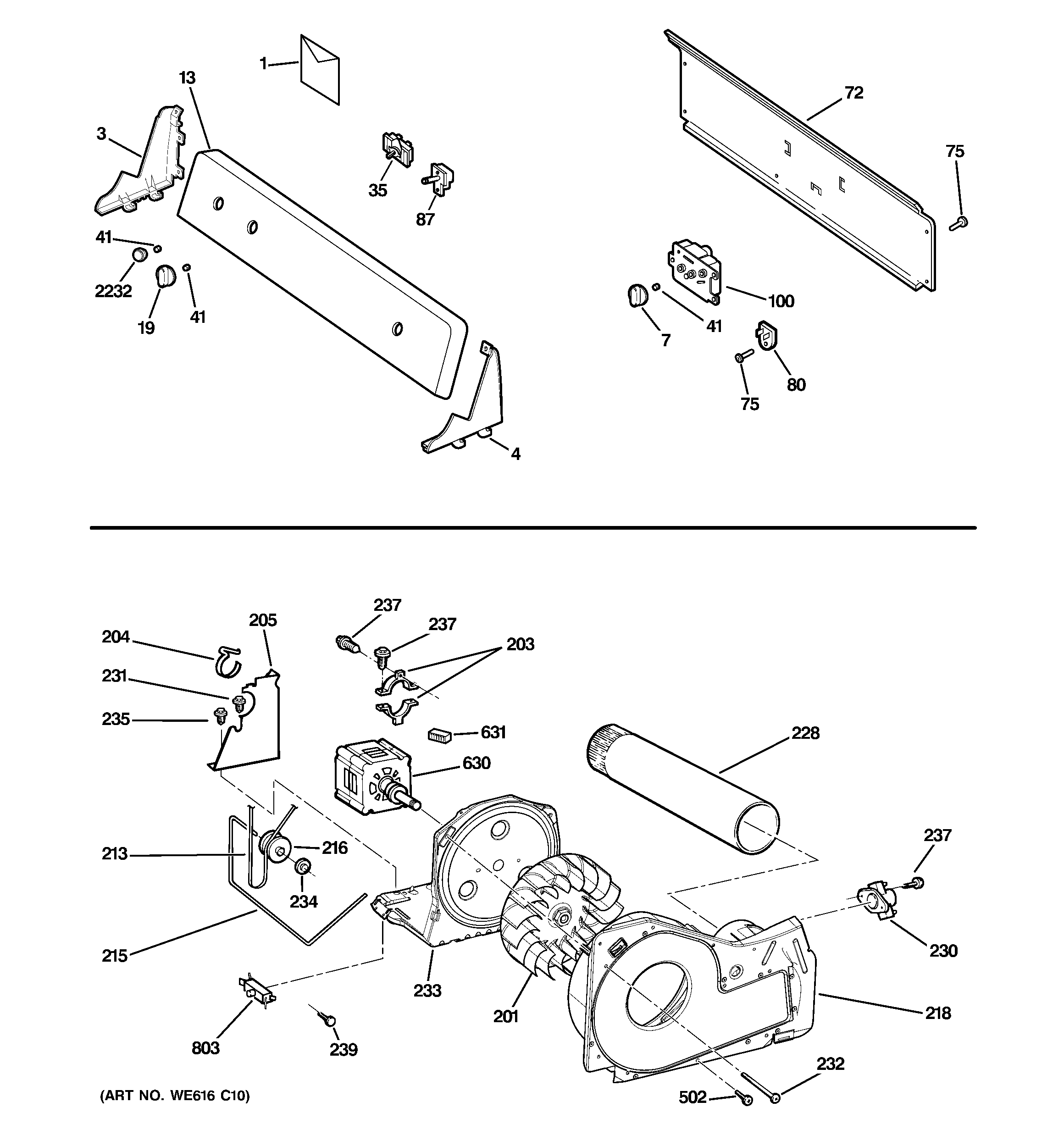 Backsplash, blower & motor assembly