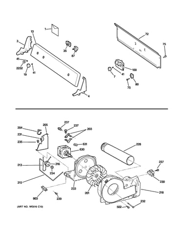 Backsplash, blower & motor assembly
